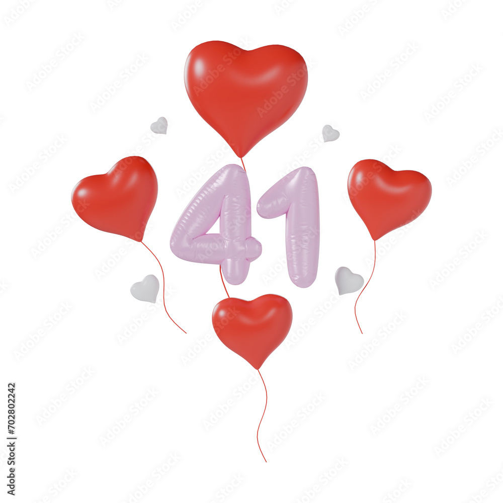 Heart Number 41 Valentine Day Anniversary 3d illustration