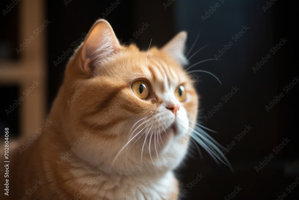 Portrait of a cute cat looking away. Savannah cat breed