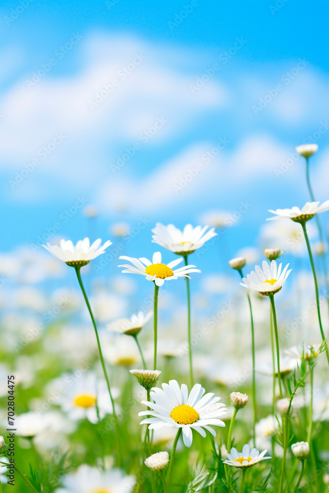 chamomile flowers on the field. Selective focus.