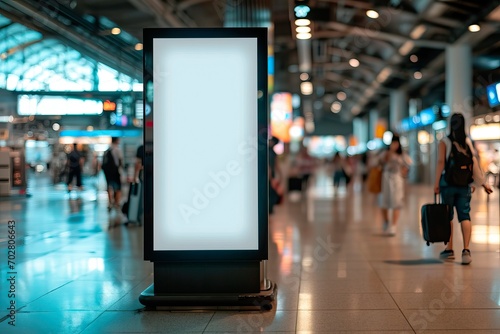 Wallpaper Mural Advertisement Display Mockup Standing in a Busy Airport Terminal During Daylight Hours Created With Generative AI Technology Torontodigital.ca