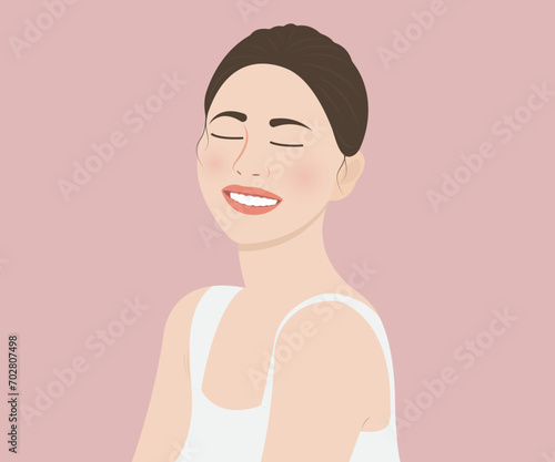 Beautiful young woman smiles happily with clear skin.Vector illustration
