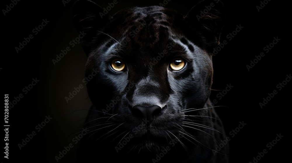 A close up of a black panther's face