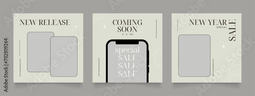 Social media template banner blog fashion sale promotion. fully editable instagram and facebook square post frame puzzle organic sale poster. brown green vector background