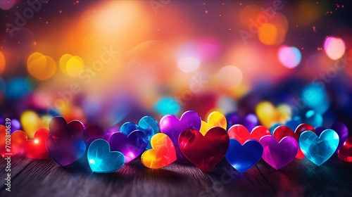 Hearts on blurred Background banner. Bokeh wallpaper. Love Concept.