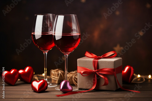 wine glasses with gifts and a heart