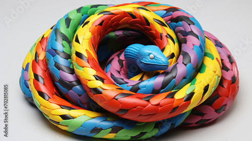 A colorful plasticine snake twisted into a spiral