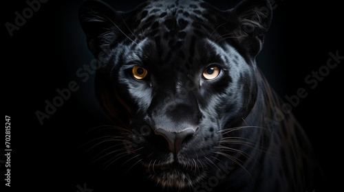 A black leopard with yellow eyes in the dark