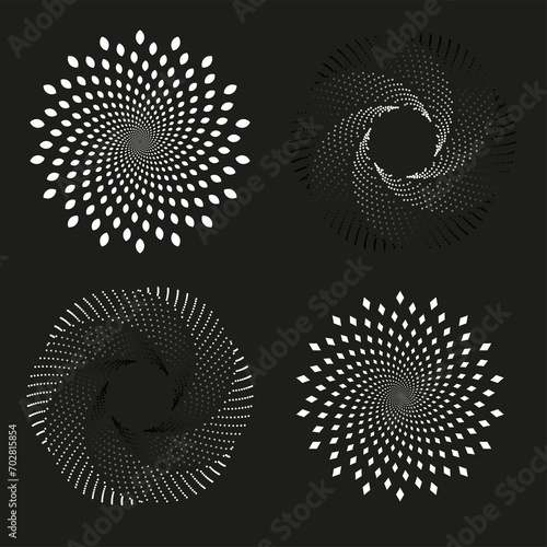 Set of halftone dots circles. Fibonacci Sequence - design element
