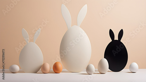 Easter Egg with Bunny Ears on monochrome Background. Creative Greeting Card. Minimalist. Copy Space