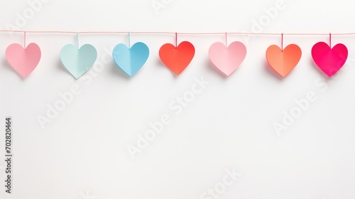 Hanging heart on rope. Colorful hanging heart on white background. photo
