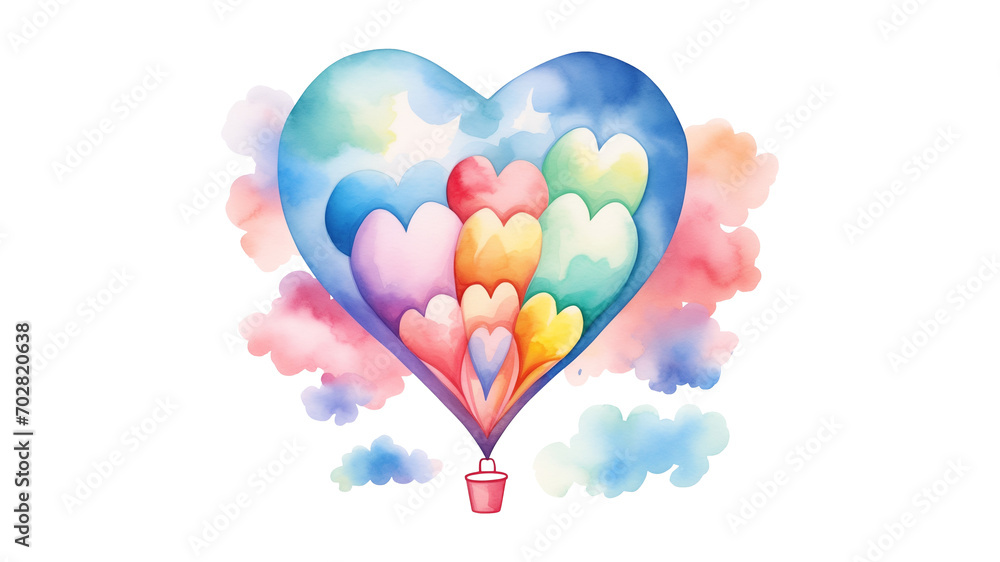 Heart balloon in watercolor style. Balloon in heart shape in watercolor style. Transparent background