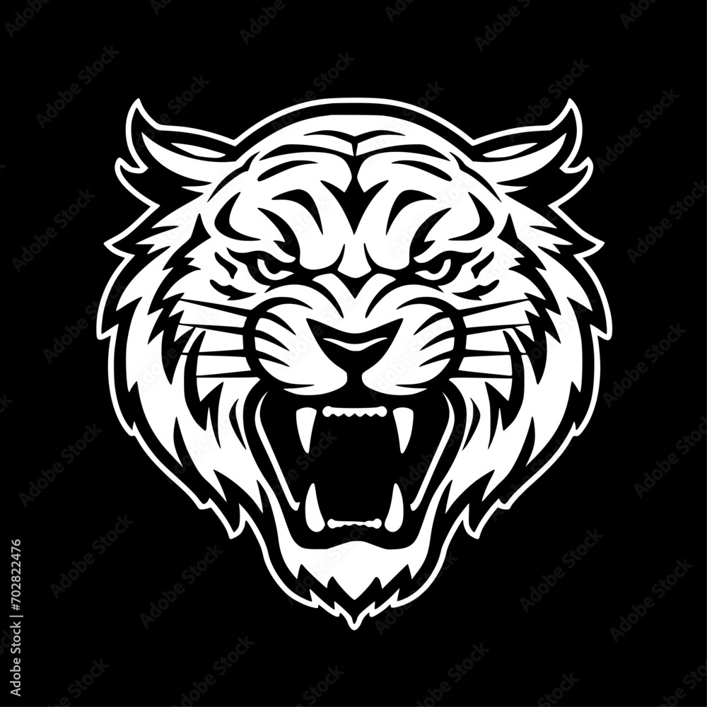 Tiger - Black and White Isolated Icon - Vector illustration Tiger - Black and White Isolated Icon - Vector illustration