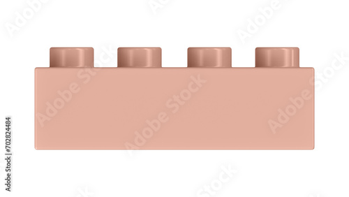 Dusty Pink Lego Block Isolated on a White Background. Close Up View of a Plastic Children Game Brick for Constructors, Front View. High Quality 3D Rendering with a Work Path. 8K Ultra HD, 7680x4320 photo