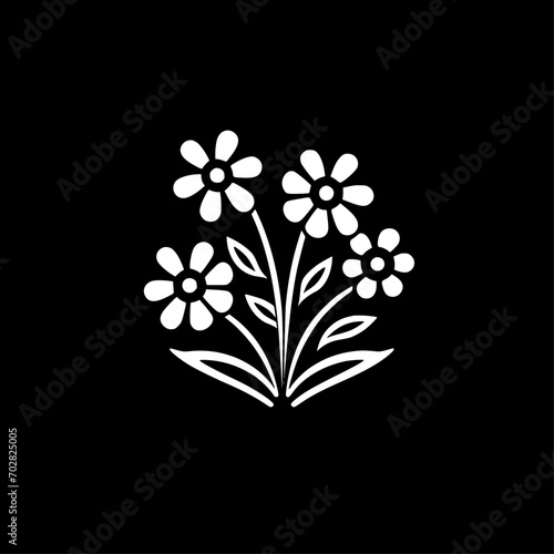Flowers - Black and White Isolated Icon - Vector illustration