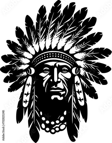 Indian Chief | Black and White Vector illustration