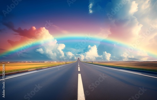road under the rainbow, highway -ai generated.