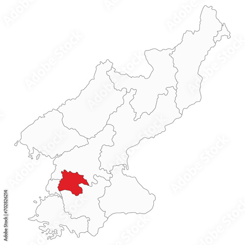 North Korea map with Pyongyang a capital city. Map of North Korea with capital city Pyongyang