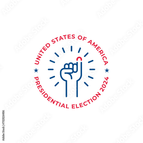 United states of america USA, presidential election 2024, voting president, hand raised. Vector icon template