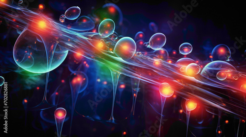 Luminescent bubbles of neon colors rising in an ethereal dance against a seamless obsidian background.