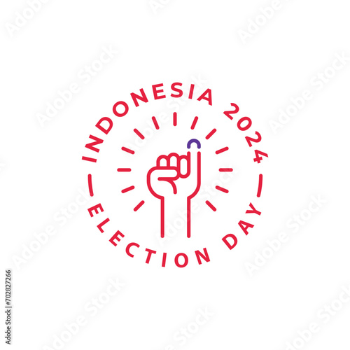 Indonesia 2024 election day pemilu, hand raised, voting. Vector icon label template photo