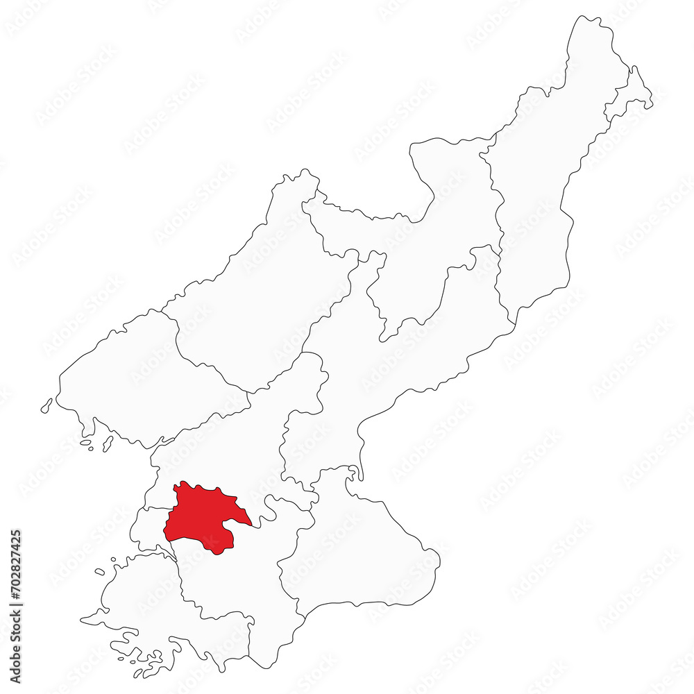 North Korea map with Pyongyang a capital city. Map of North Korea with capital city Pyongyang
