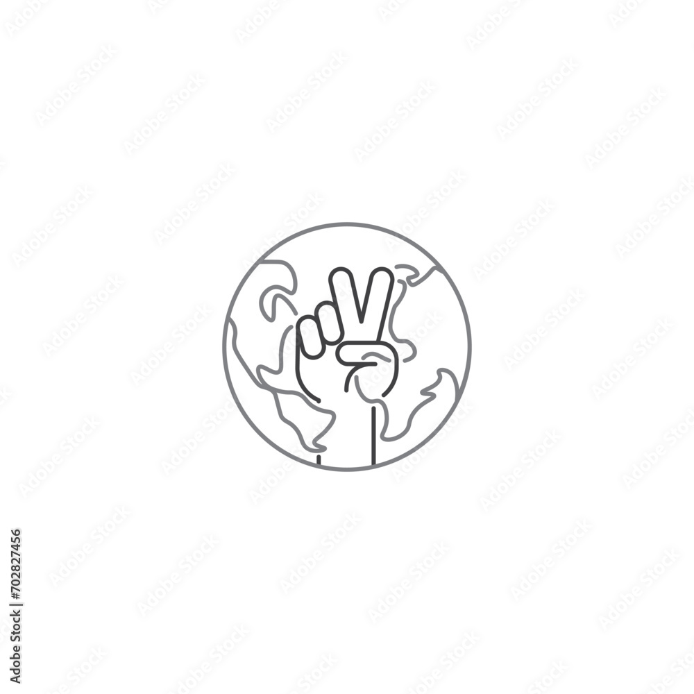 Hand making peace and love with world, global. Modern sign, linear pictogram, outline symbol, simple thin line vector design element template Hand making peace and love with world, global. Modern sign, linear pictogram, outline symbol, simple thin line vector design element template