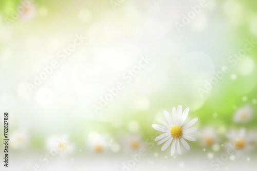 Beautiful daisy flowers on sunny spring meadow. Background with light bokeh and space for text.