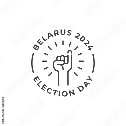Belarus 2024 election day, voting, raised hand. Vector icon label template