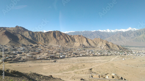 View Of A Traditional Village At The Foot Of The Mountains In Leh Ladakh, India.