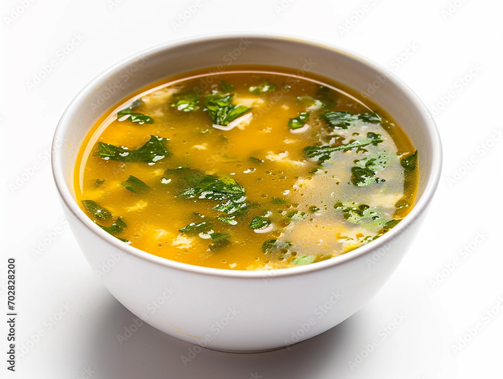 Miso soup isolated on white background. It is a traditional and well-known Japanese food.
