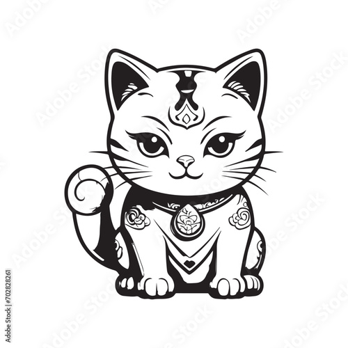 Fototapeta Naklejka Na Ścianę i Meble -  cute lucky cat statue vector illustration black and white