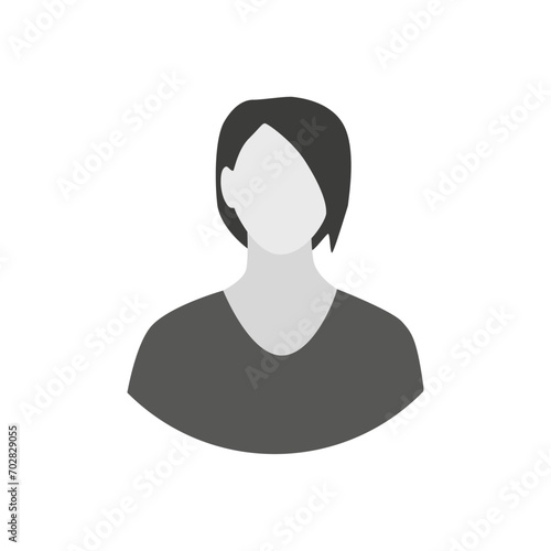 Vector flat illustration. Profile of a woman in gray colors. Avatar, user profile, person icon, silhouette, profile picture. Suitable for social media profiles, icons, screensavers and as a template.