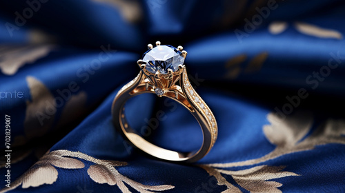 Luxurious Engagement Ring Showcase on a Rich Royal Blue Backdrop