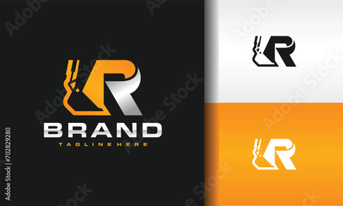 letter R scoop excavator logo