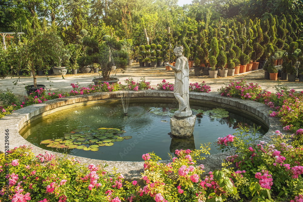 Garden at Royal Palace of Godollo,Hungary.Summer season.