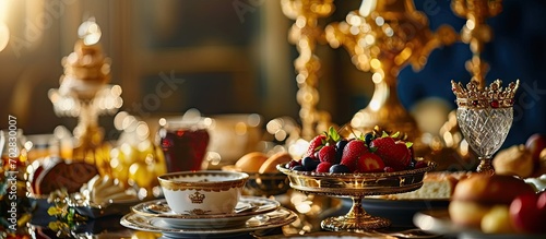 Jubilee tea party food celebration king Charles Coronation. with copy space image. Place for adding text or design photo
