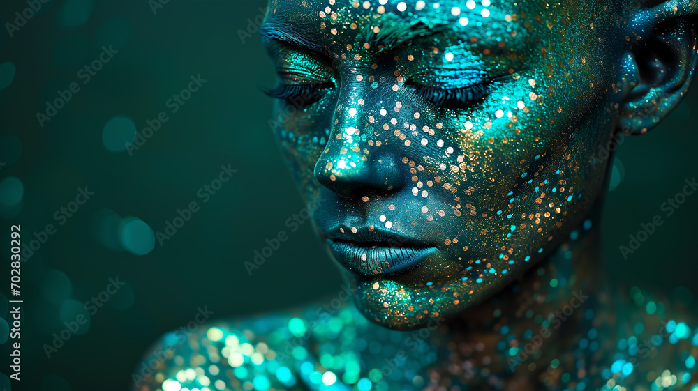 portrait aquamarine shimmer glitter makeup