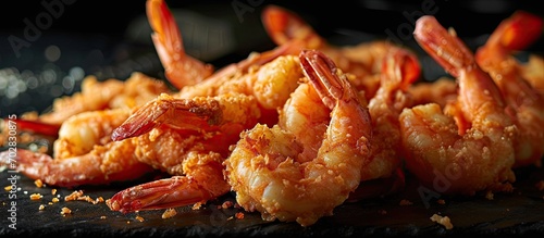 Making fried shrimp look delicious Food photography in the studio. with copy space image. Place for adding text or design