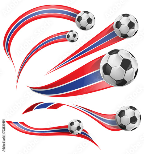 Costa Rica and Thailand flag set with soccer ball set icon. vector illustration