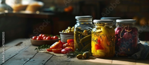 Jars with variety of pickle...
