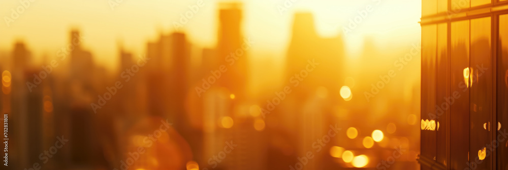 Golden-hour cityscape with blurred buildings and warm sunlight, suitable for concepts related to urban life, morning routine, or a fresh start