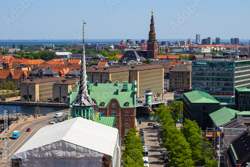 The  Copenhagen Stock Exchange of Borsen, the Church of Christ the Savior (Danish: Vor Frelsers Kirke) and other historical buildings in Copenhagen, Denmark photo