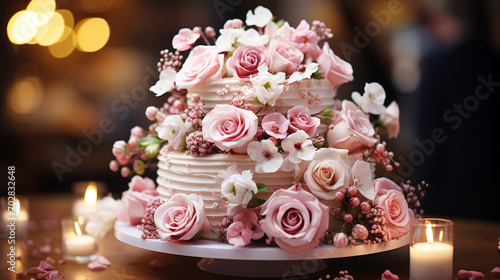 Fresh bouquet sweet love wedding celebration with cake