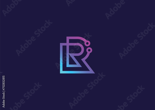 Letter R Technology vector monogram logo design template. Letter R molecule, Science and Bio technology Vector logo