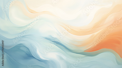Soothing abstract design with gentle swirls and waves in soft pastel blue and orange, creating a calming and harmonious backdrop Ai Generative