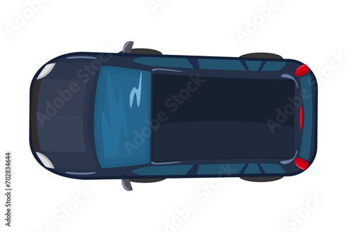 Blue car from top view isolated on white background. Delivery automobile. Sedan icon. Vehicle overhead. Small suv. City transport. Car rental or insurance. Stock vector illustration