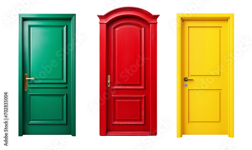 Set of colorful wooden doors. Transparent background.