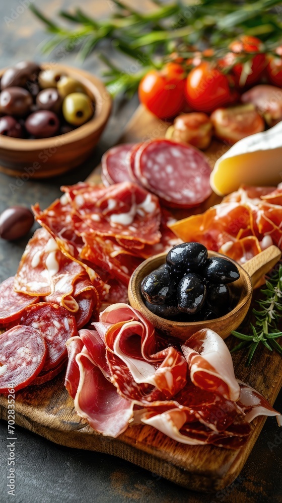 assortment of cold cuts and salami on wooden table assortment of cold cuts and salami on wooden table