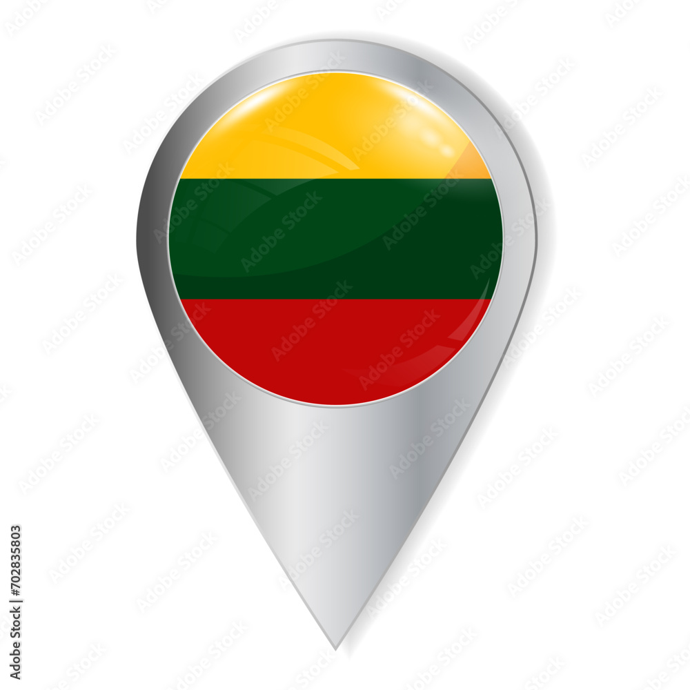 Vector illustration. Glossy button with highlights and shadows. Geographic location icon. Flag of Lithuania. User interface element. Set of souvenir countries. Vector illustration. Glossy button with highlights and shadows. Geographic location icon. Flag of Lithuania. User interface element. Set of souvenir countries.
