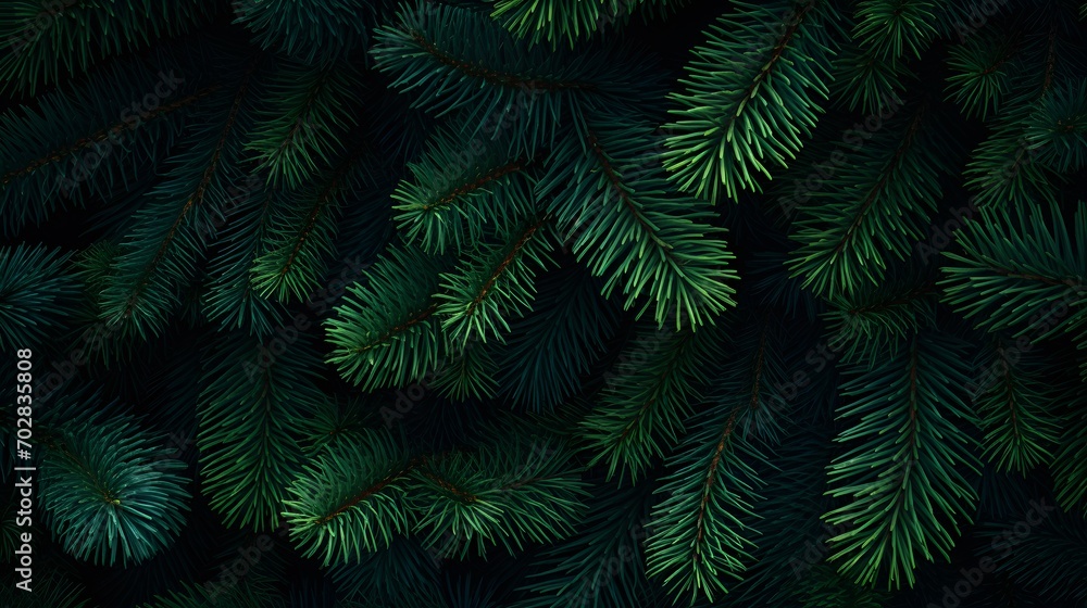 Green pine leaves background.Dark green branch Christmas tree leaf pattern texture wallpaper.